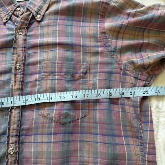 Chaps Ralph Lauren 90s Vintage Gauzy Light Button Plaid Shirt - Pink Mns Large - Picture 8 of 10